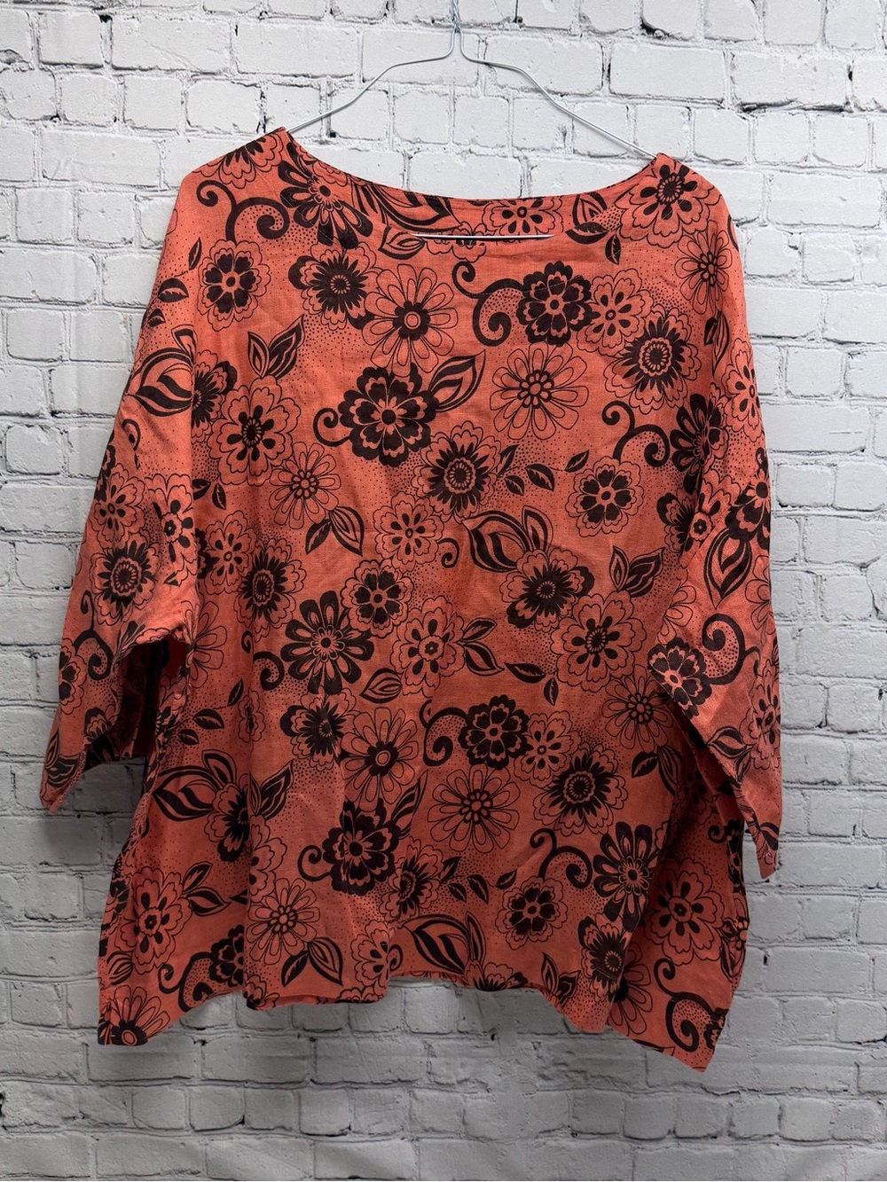 bryn Walker Coral Tunic with Black Floral Print 1X